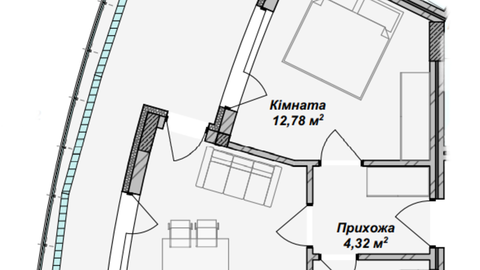 Планування 1-кімнатної квартири в ЖК Crystal 43.78 м², фото 367896