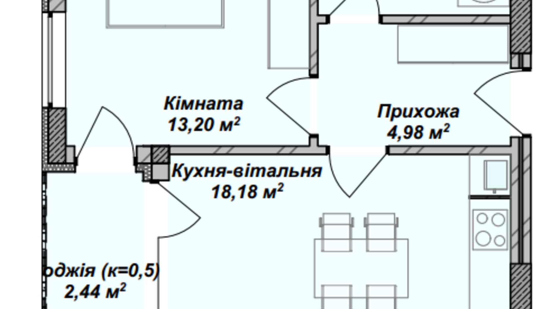 Планировка 1-комнатной квартиры в ЖК Crystal 43.91 м², фото 367914