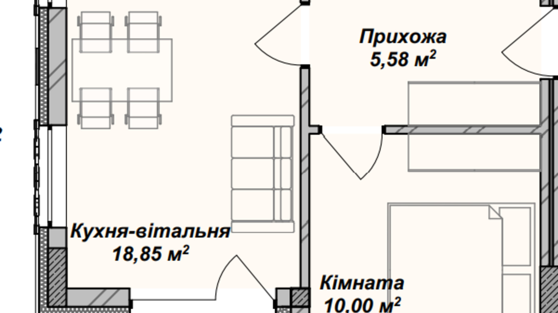 Планування 1-кімнатної квартири в ЖК Crystal 43.07 м², фото 367921