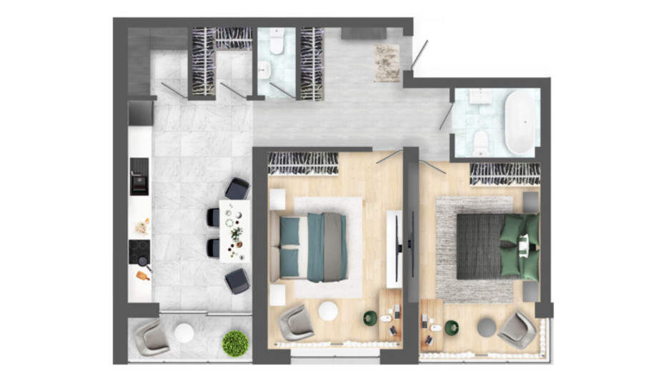 Планування 2-кімнатної квартири в ЖК Престижний Дім 79.27 м², фото 367949