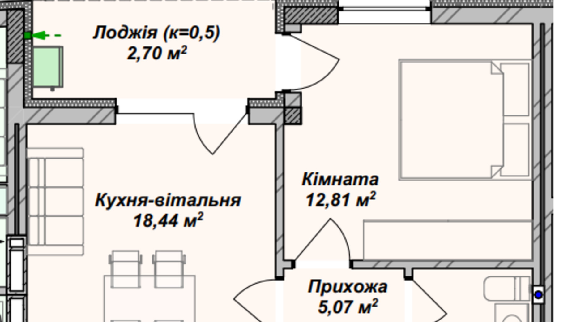 Планировка 1-комнатной квартиры в ЖК Crystal 45.11 м², фото 367963