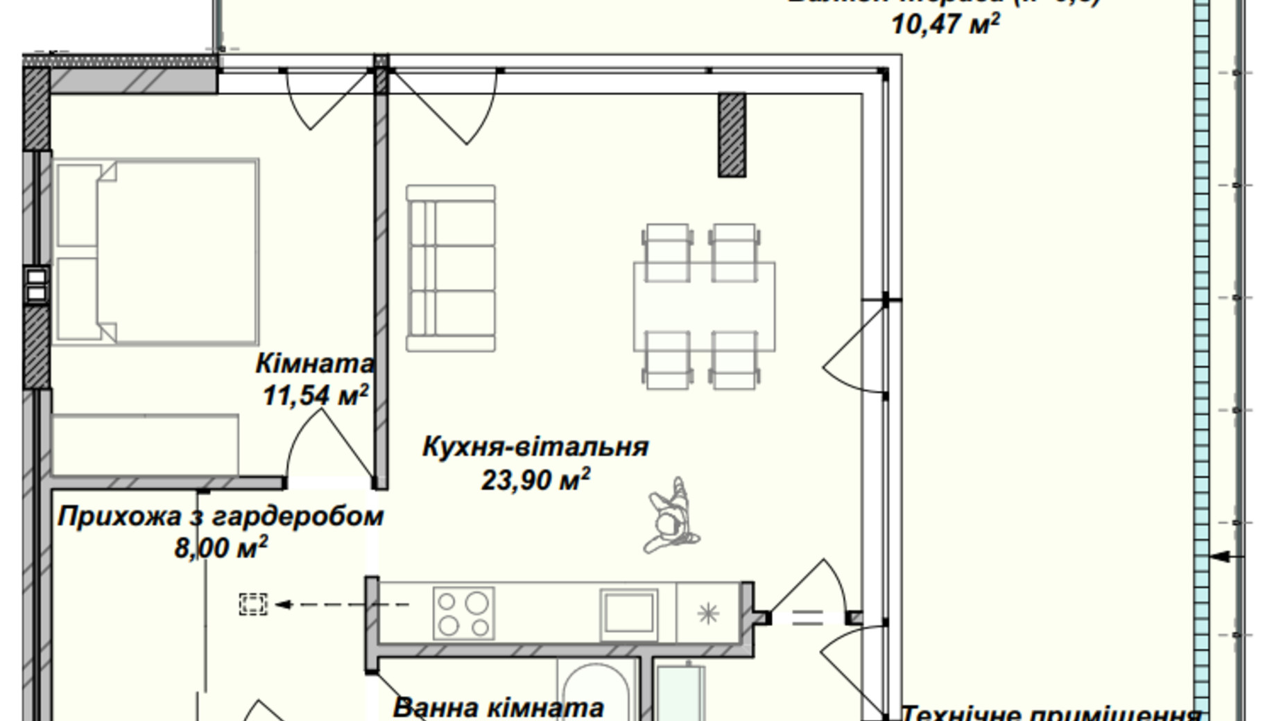 Планування 1-кімнатної квартири в ЖК Crystal 62.51 м², фото 367965