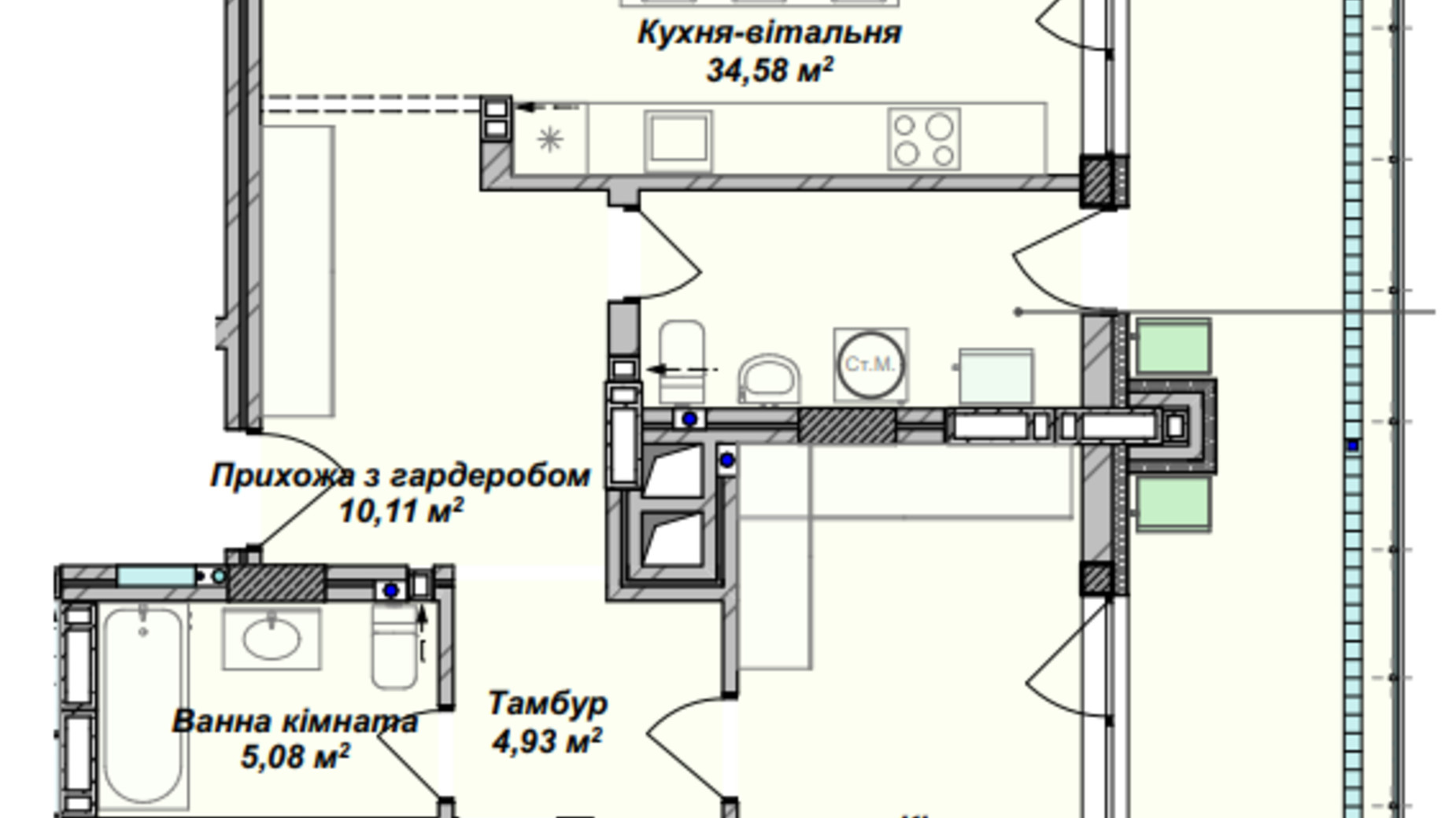 Планування 3-кімнатної квартири в ЖК Crystal 113.84 м², фото 367982
