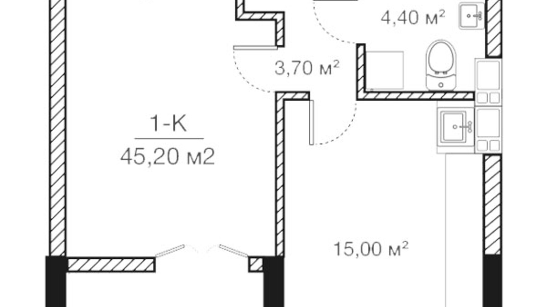 Планування 1-кімнатної квартири в ЖК Concept House Futurium 45.2 м², фото 368272