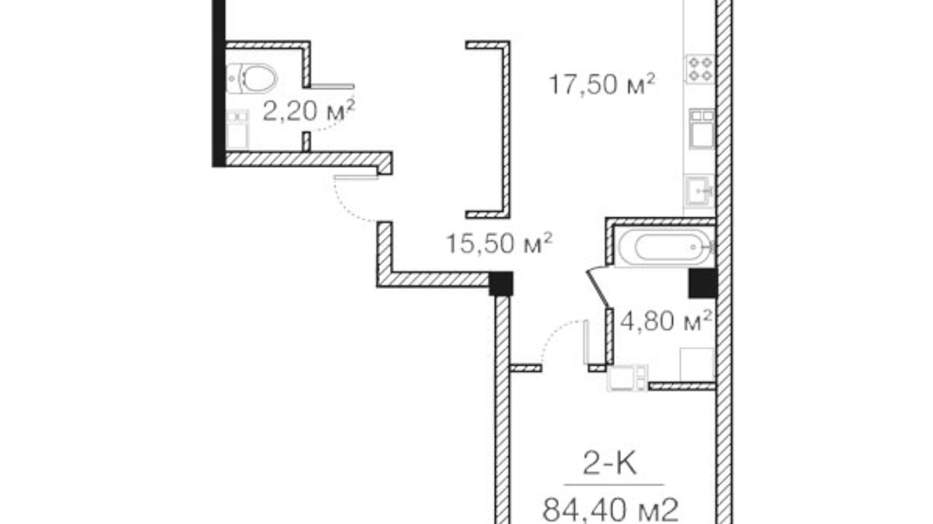 Планування 2-кімнатної квартири в ЖК Concept House Futurium 84.4 м², фото 368274