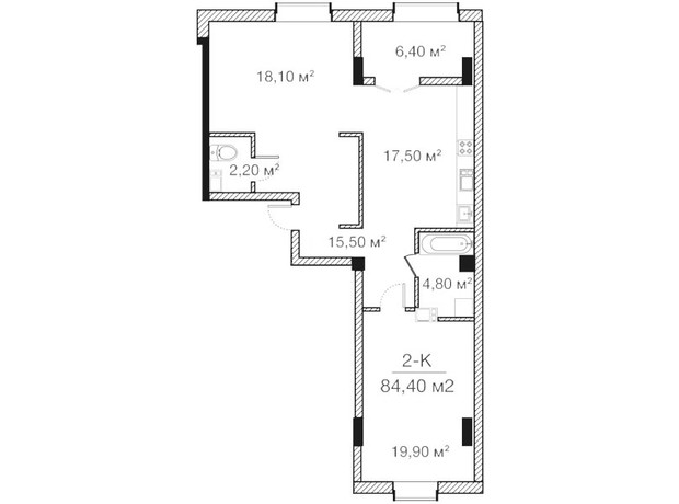 ЖК Concept House Futurium: планировка 2-комнатной квартиры 84.4 м²
