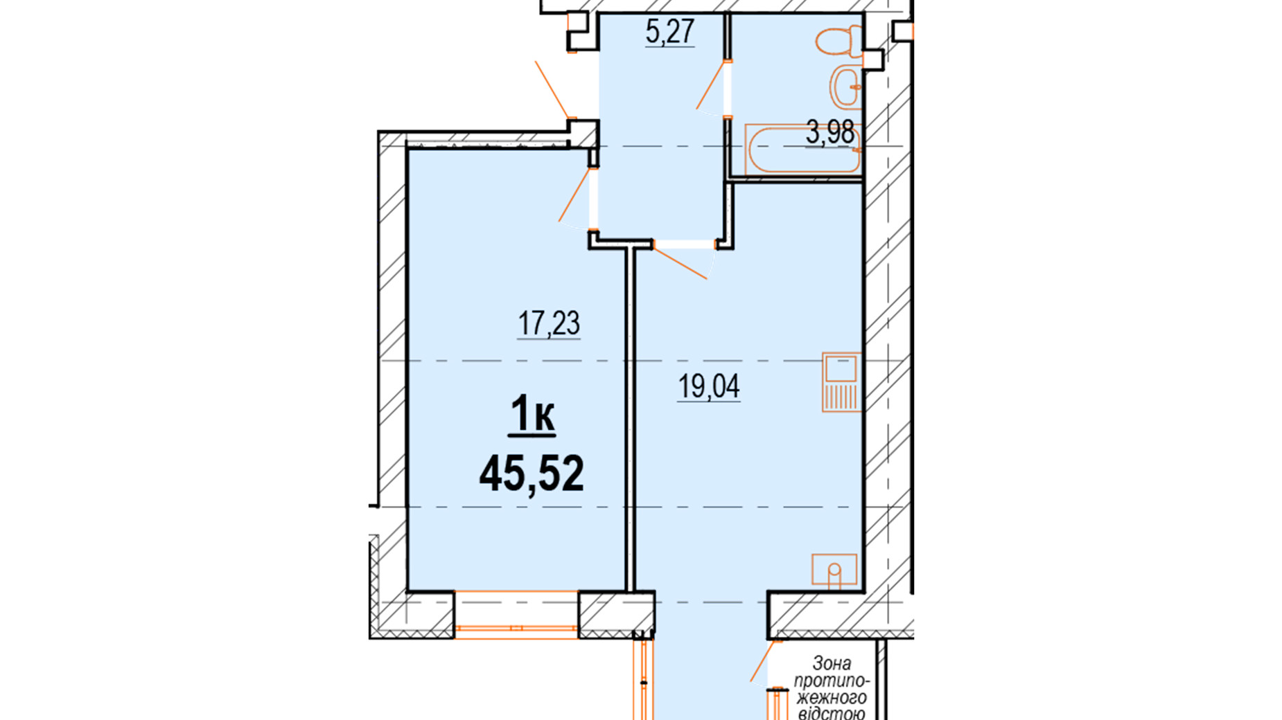 Планировка 1-комнатной квартиры в ЖК Старогородский 45.52 м², фото 368503