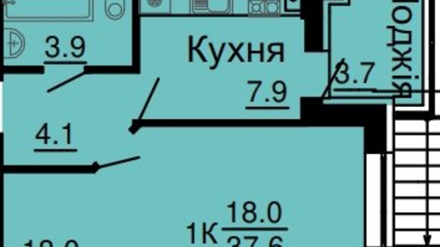 Планировка 1-комнатной квартиры в ЖК Львівський затишок 37.6 м², фото 368543