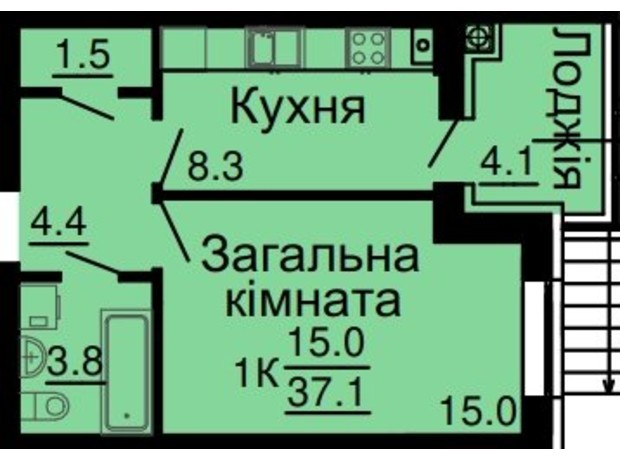 ЖК Львівський затишок: планування 1-кімнатної квартири 37.1 м²