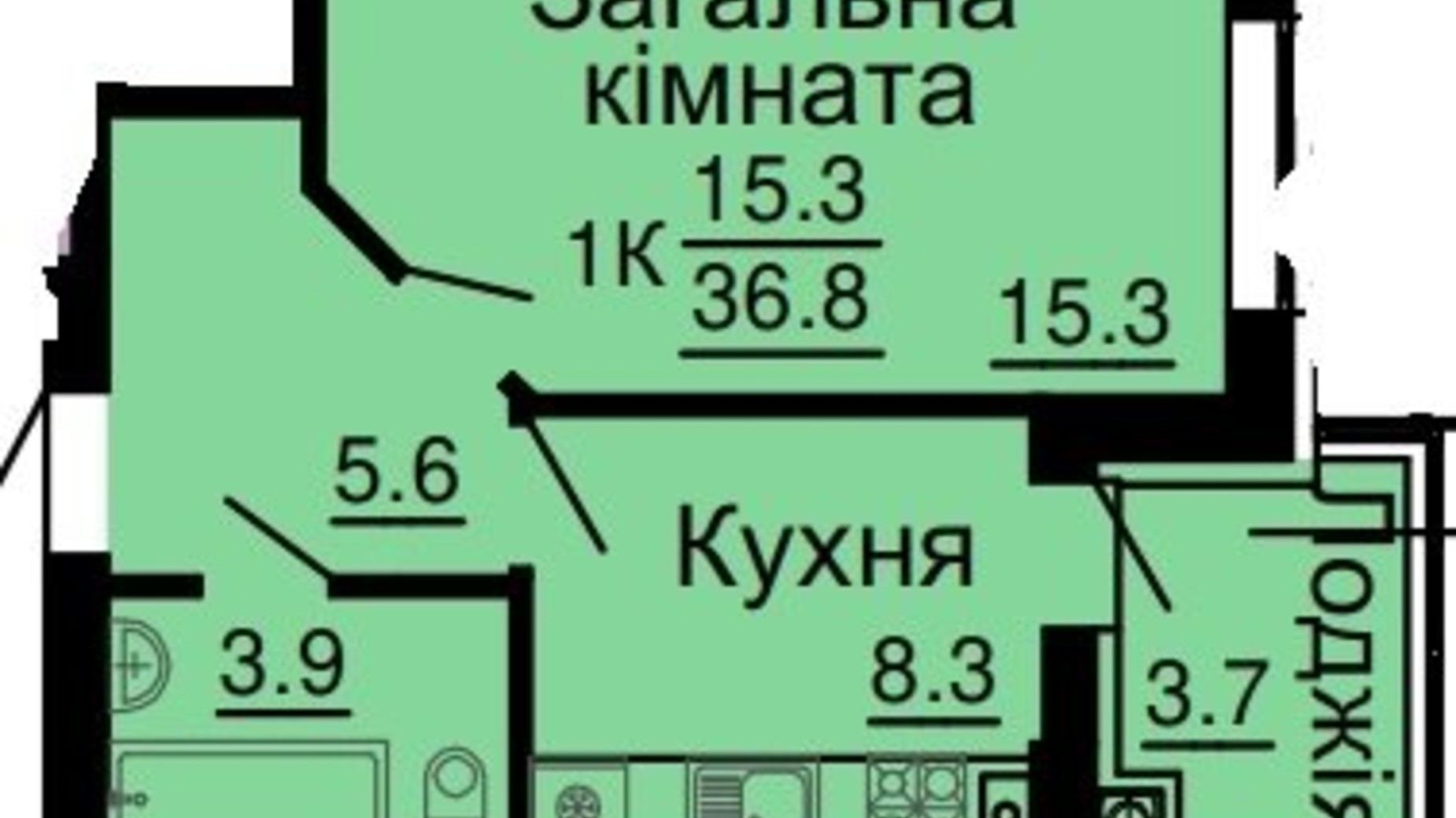 Планировка 1-комнатной квартиры в ЖК Львівський затишок 36.8 м², фото 368547