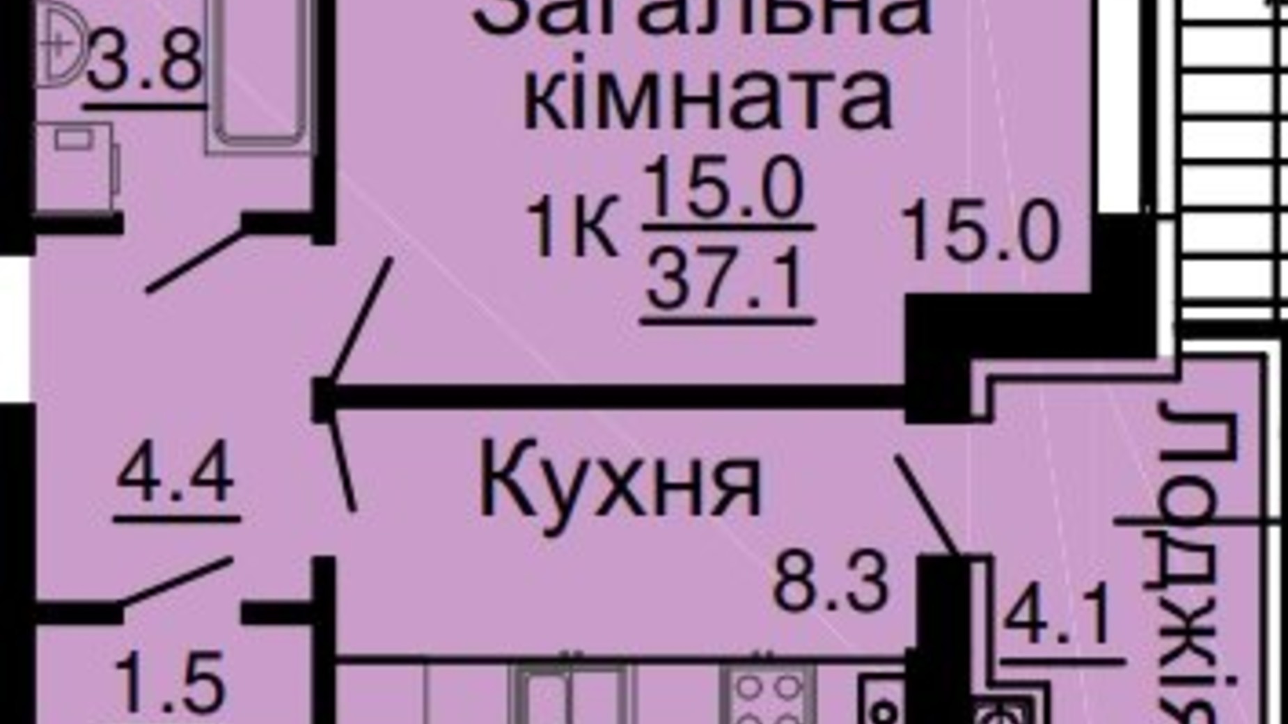 Планировка 1-комнатной квартиры в ЖК Львівський затишок 37.1 м², фото 368548