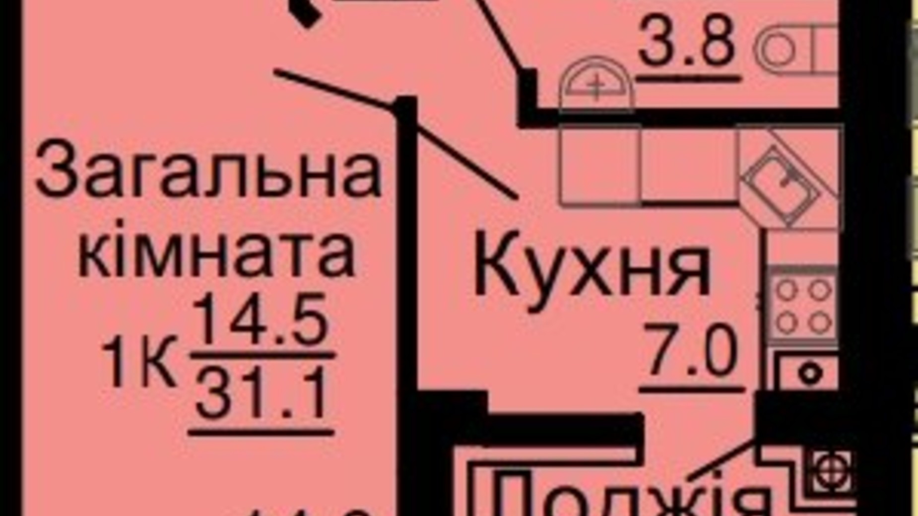 Планировка 1-комнатной квартиры в ЖК Львівський затишок 31.1 м², фото 368551