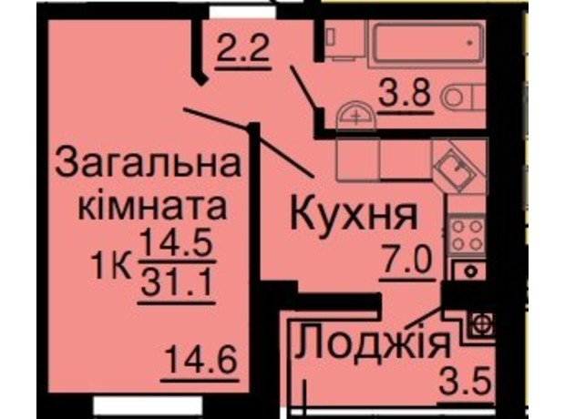 ЖК Львівський затишок: планування 1-кімнатної квартири 31.1 м²