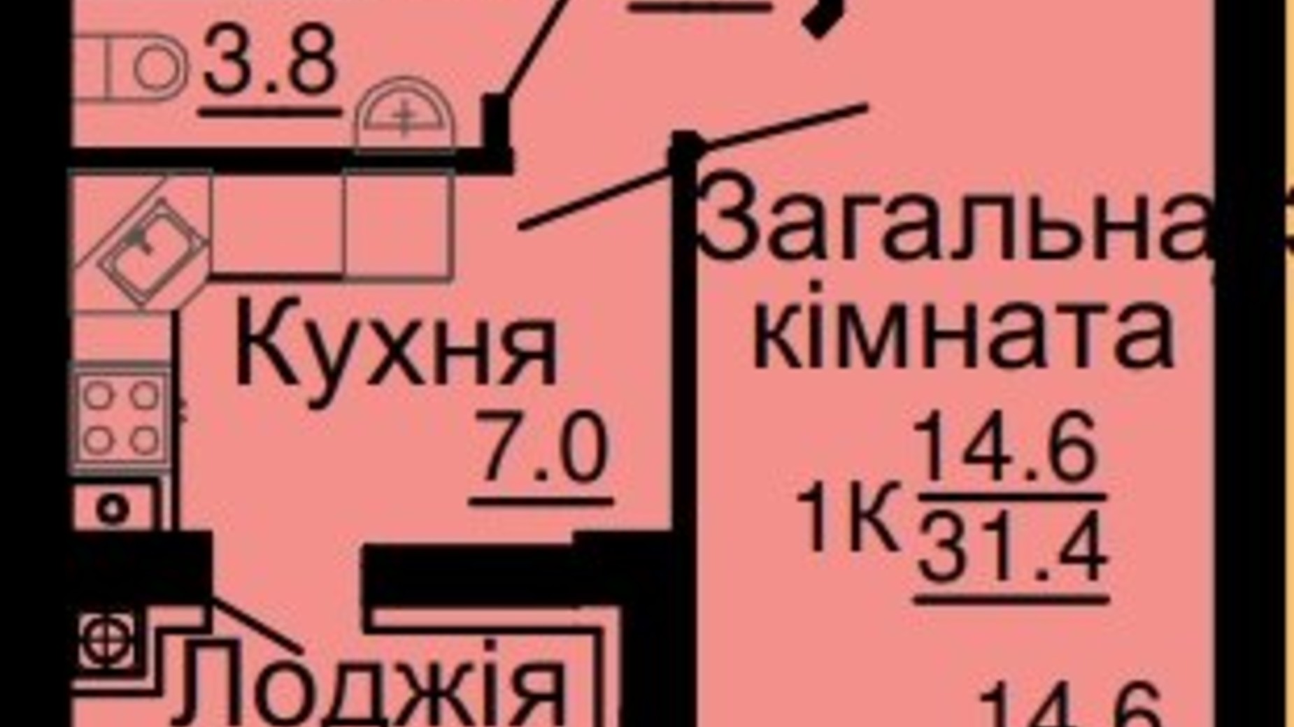 Планировка 1-комнатной квартиры в ЖК Львівський затишок 31.4 м², фото 368558