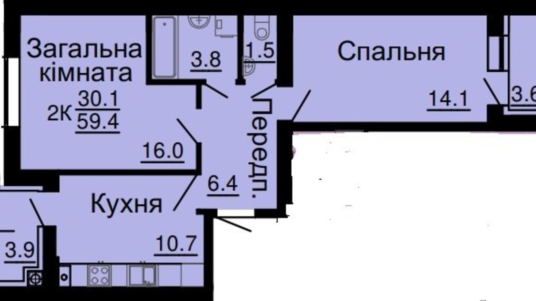 Планировка 2-комнатной квартиры в ЖК Львівський затишок 59.4 м², фото 368563