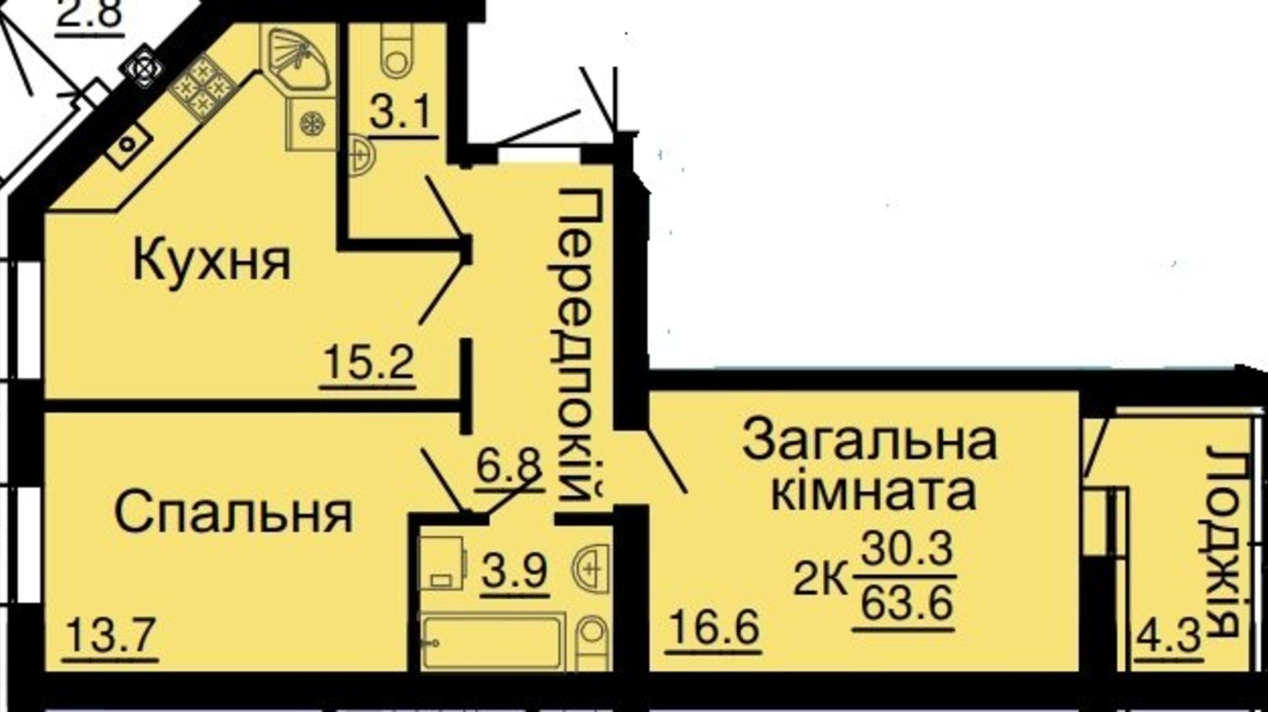 Планировка 2-комнатной квартиры в ЖК Львівський затишок 63.6 м², фото 368566