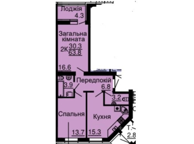 ЖК Львівський затишок: планировка 2-комнатной квартиры 63.8 м²