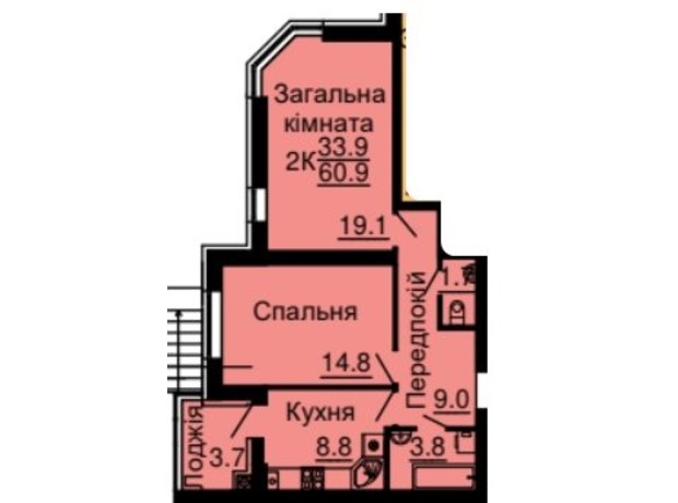 ЖК Львівський затишок: планировка 2-комнатной квартиры 60.9 м²