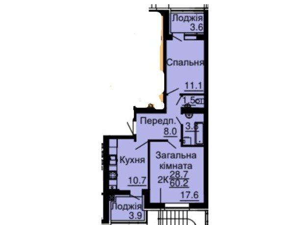 ЖК Львівський затишок: планировка 2-комнатной квартиры 60.2 м²