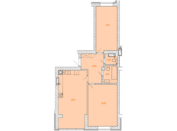 ЖК Найкращий квартал: планировка 2-комнатной квартиры 72 м²
