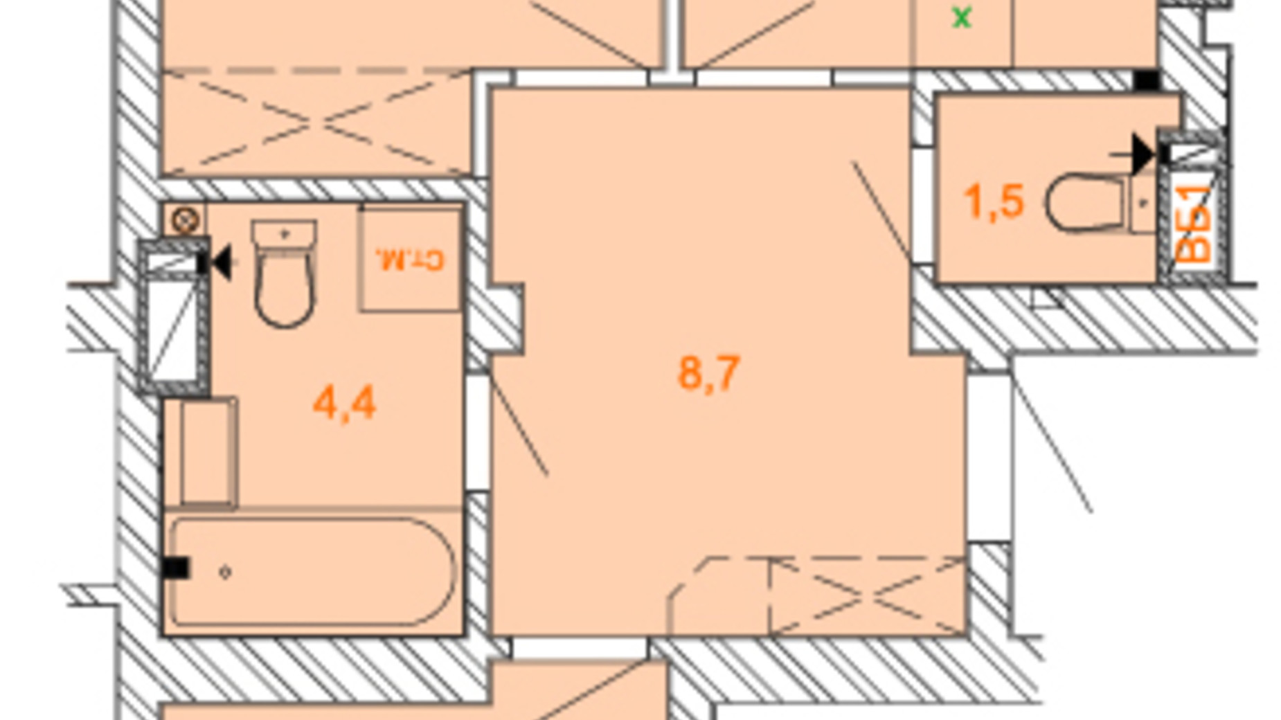 Планировка 2-комнатной квартиры в ЖК Найкращий квартал 69 м², фото 368642