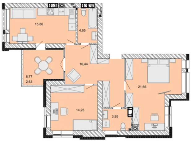 ЖК Найкращий квартал: планировка 3-комнатной квартиры 79.44 м²