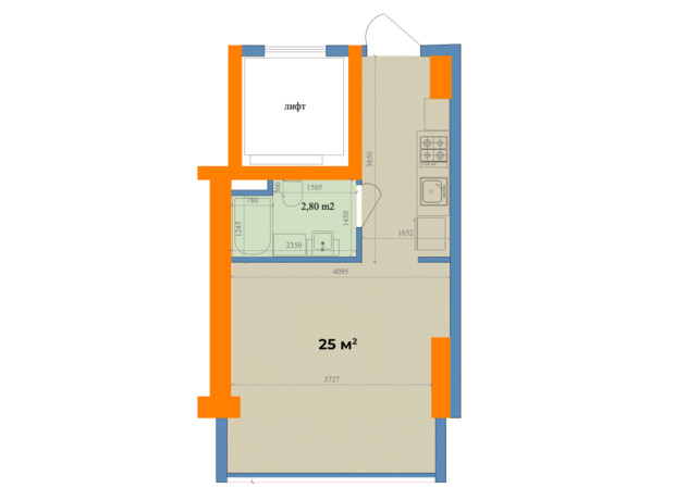 ЖК Магистр: планировка 1-комнатной квартиры 25 м²