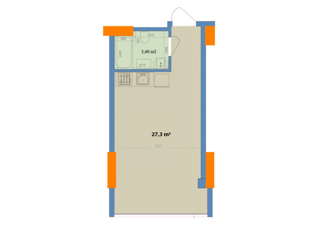 ЖК Магистр: планировка 1-комнатной квартиры 27.3 м²