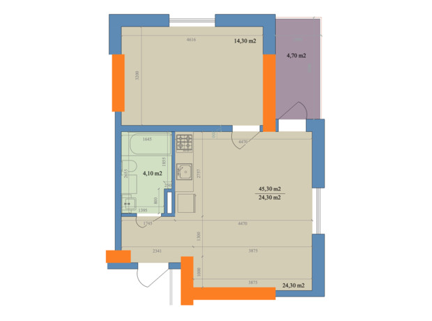 ЖК Магистр: планировка 2-комнатной квартиры 45.3 м²