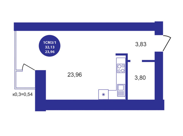 ЖК Атмосфера: планування 1-кімнатної квартири 32.13 м²