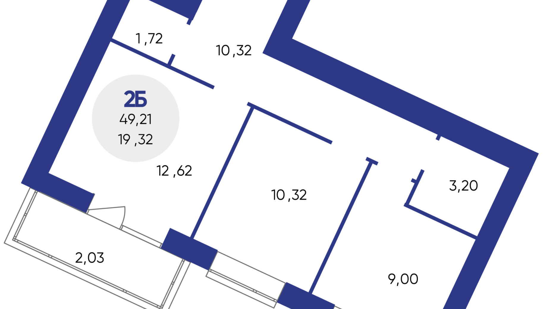 Планировка 2-комнатной квартиры в ЖК Атмосфера 49.21 м², фото 369312