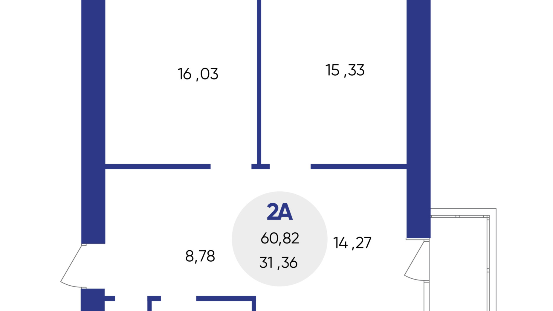 Планування 2-кімнатної квартири в ЖК Атмосфера 60.82 м², фото 369313