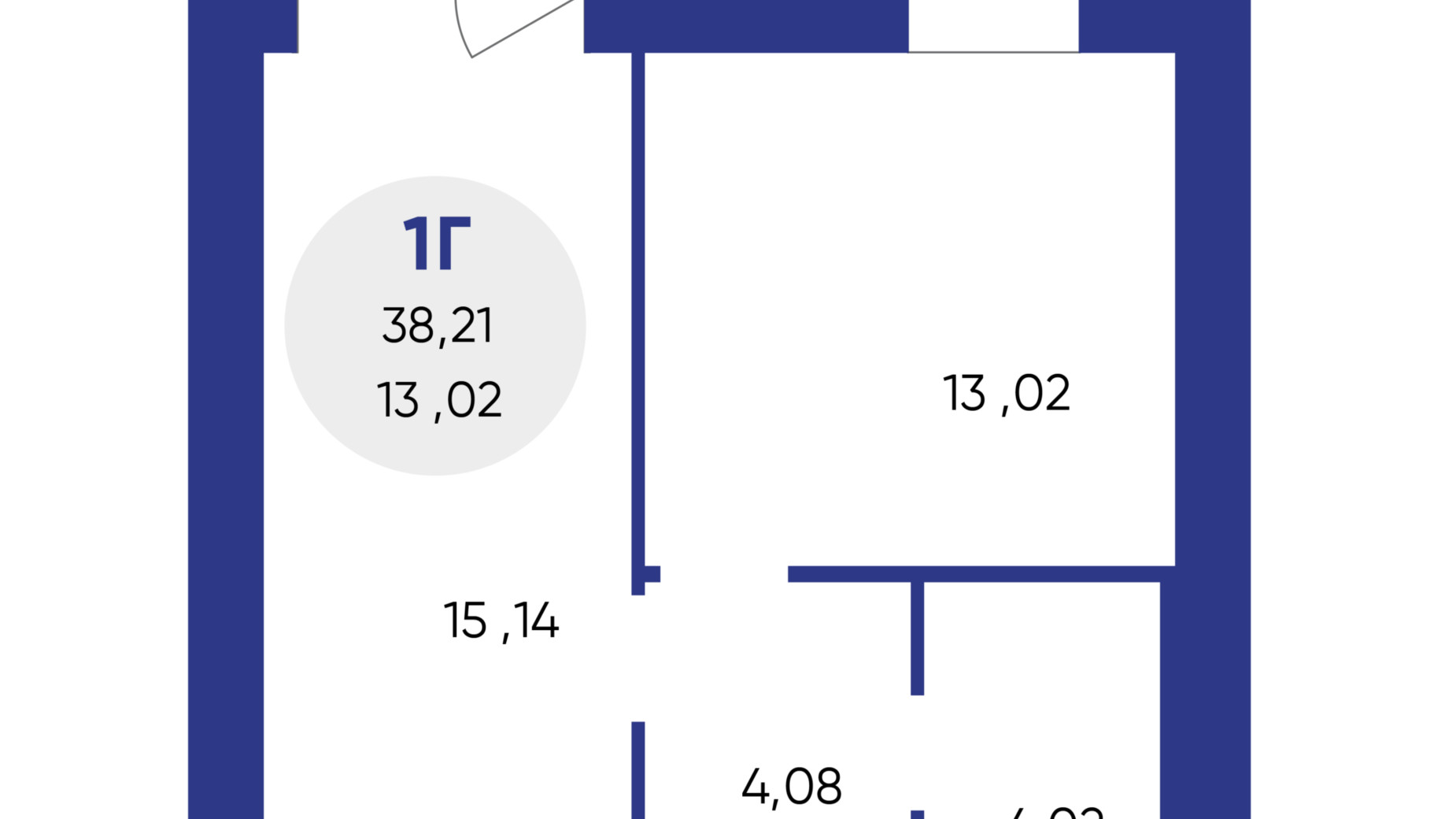 Планування 1-кімнатної квартири в ЖК Атмосфера 37.91 м², фото 369315