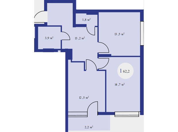 ЖК Атмосфера: планировка 2-комнатной квартиры 62.2 м²