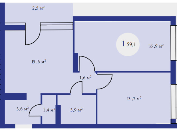 ЖК Атмосфера: планування 2-кімнатної квартири 59.1 м²