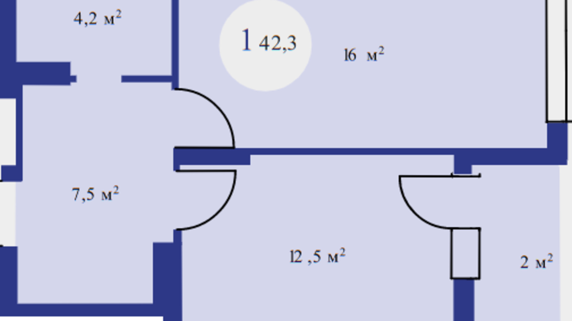 Планування 1-кімнатної квартири в ЖК Атмосфера 42.3 м², фото 369337