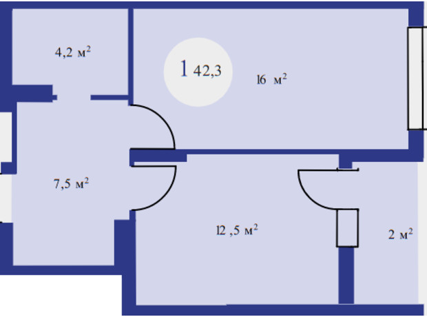 ЖК Атмосфера: планировка 1-комнатной квартиры 42.3 м²