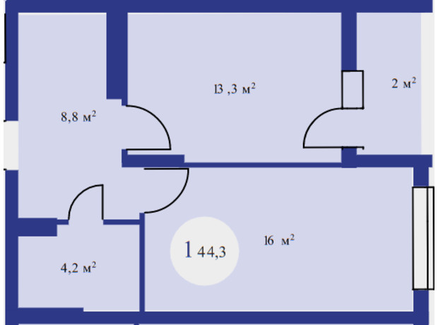 ЖК Атмосфера: планування 1-кімнатної квартири 44.3 м²