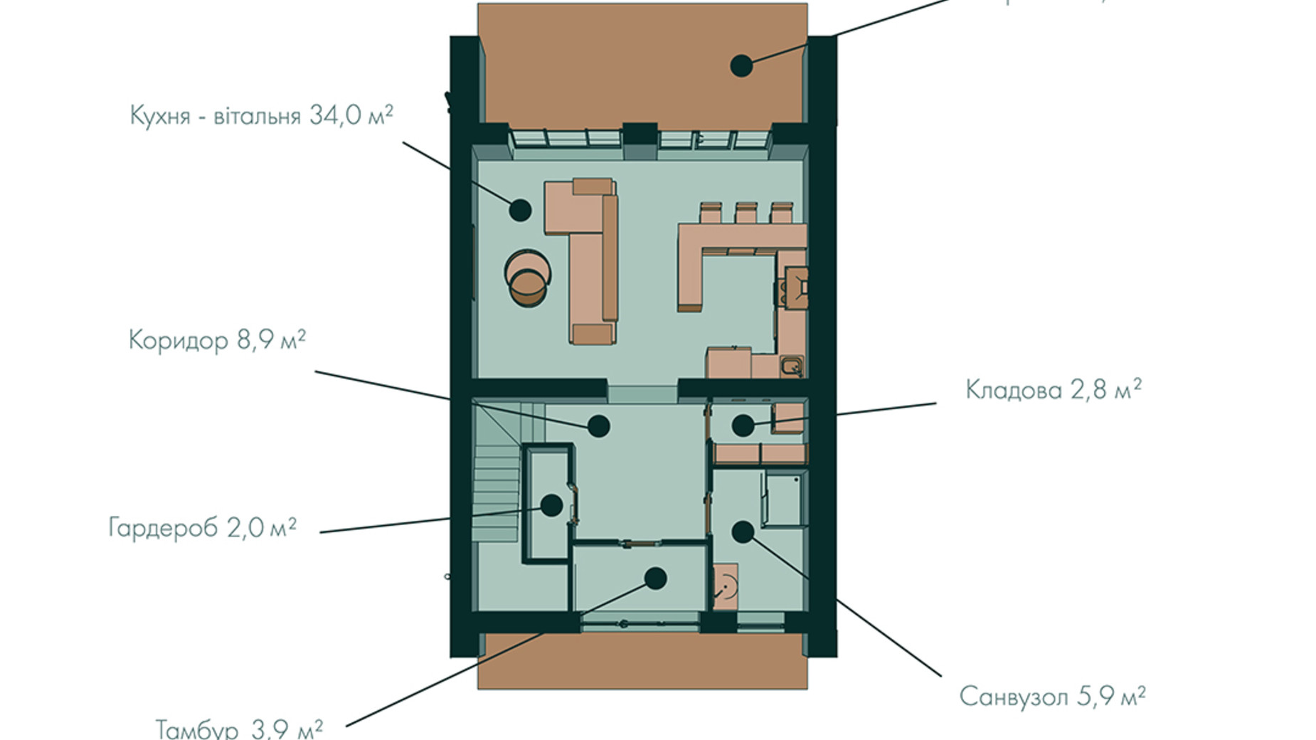 Планування 3-кімнатної квартири в Таунхаус Green Wall 125 м², фото 369427