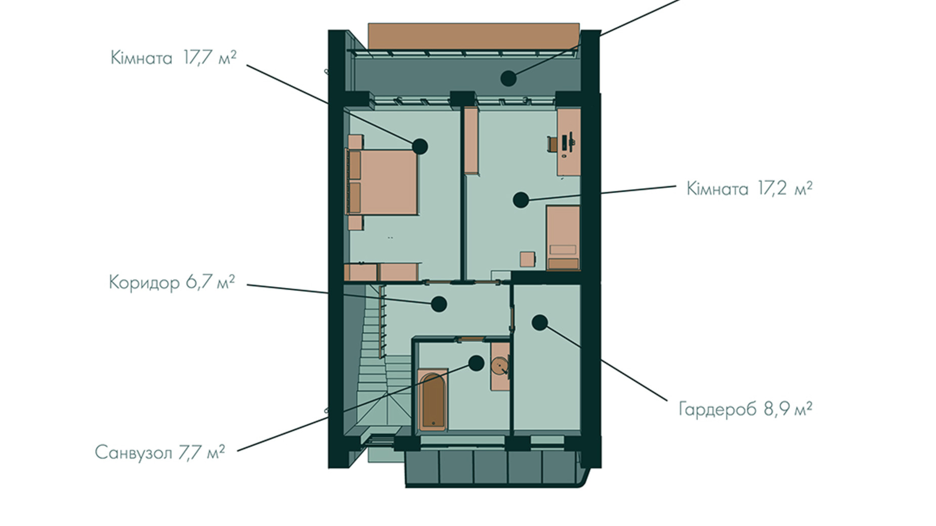 Планировка 3-комнатной квартиры в Таунхаус Green Wall 125 м², фото 369428