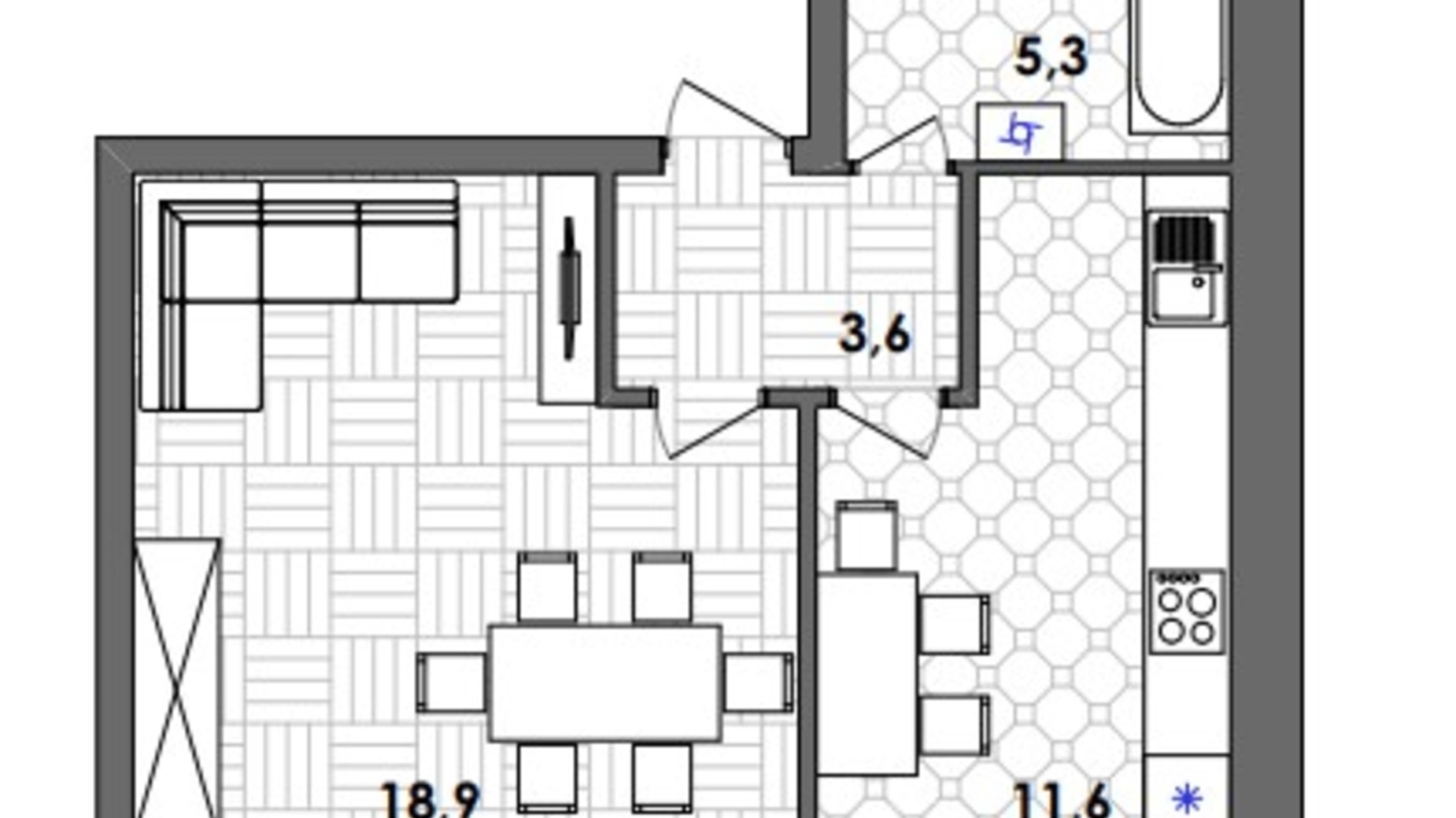 Планировка 1-комнатной квартиры в ЖК Лука Сити 59.8 м², фото 369660