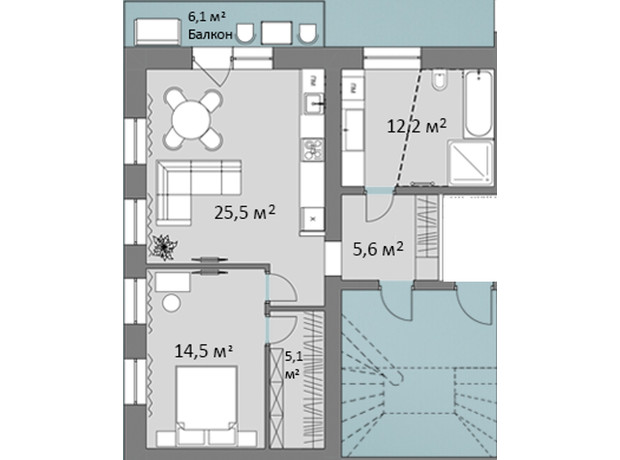 КД На Яровой: планировка 2-комнатной квартиры 63.1 м²