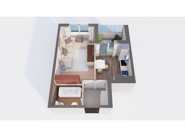 ЖК Orange Park: планировка 1-комнатной квартиры 33.92 м²