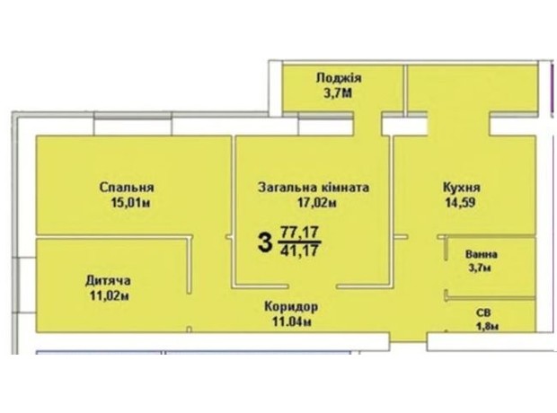 ЖК Європейський: планування 3-кімнатної квартири 77.25 м²