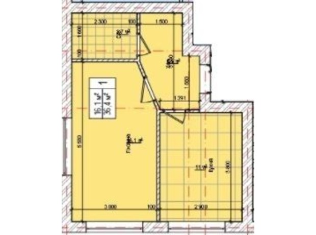 Клубный дом  Моя Бавария: планировка 1-комнатной квартиры 36.4 м²