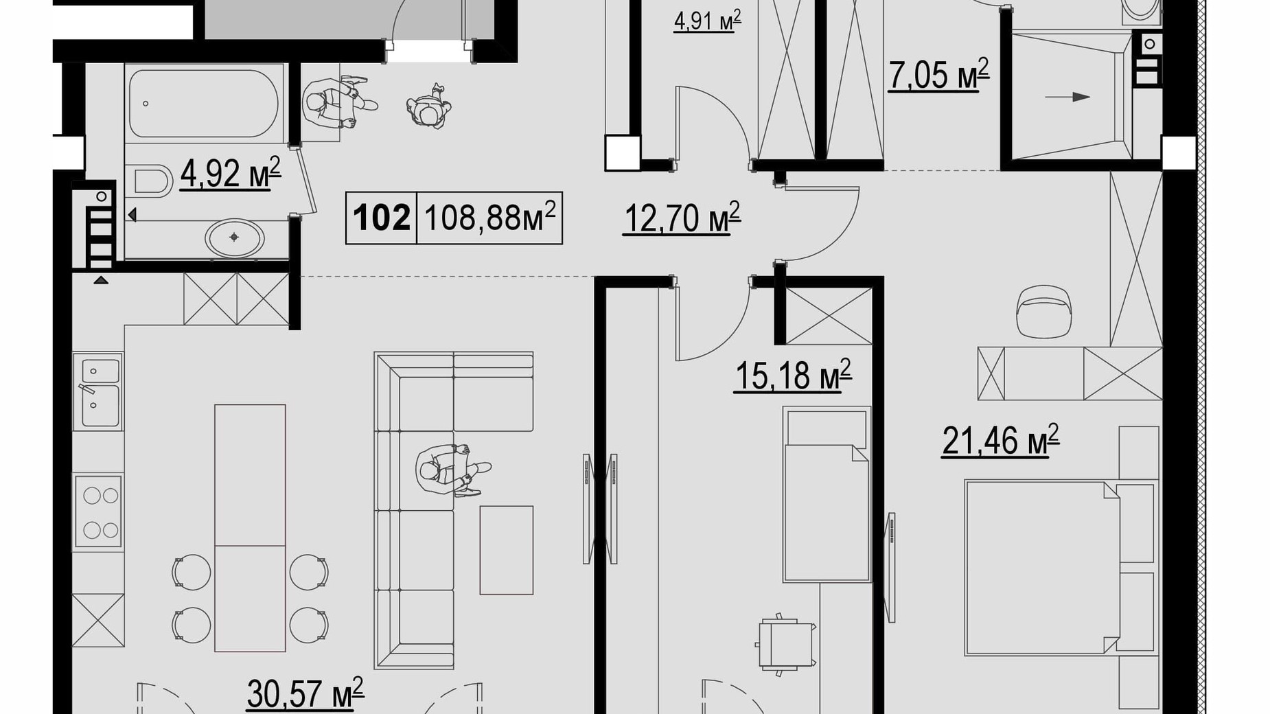 Планировка 2-комнатной квартиры в ЖК Chateau Grand 108.88 м², фото 370045