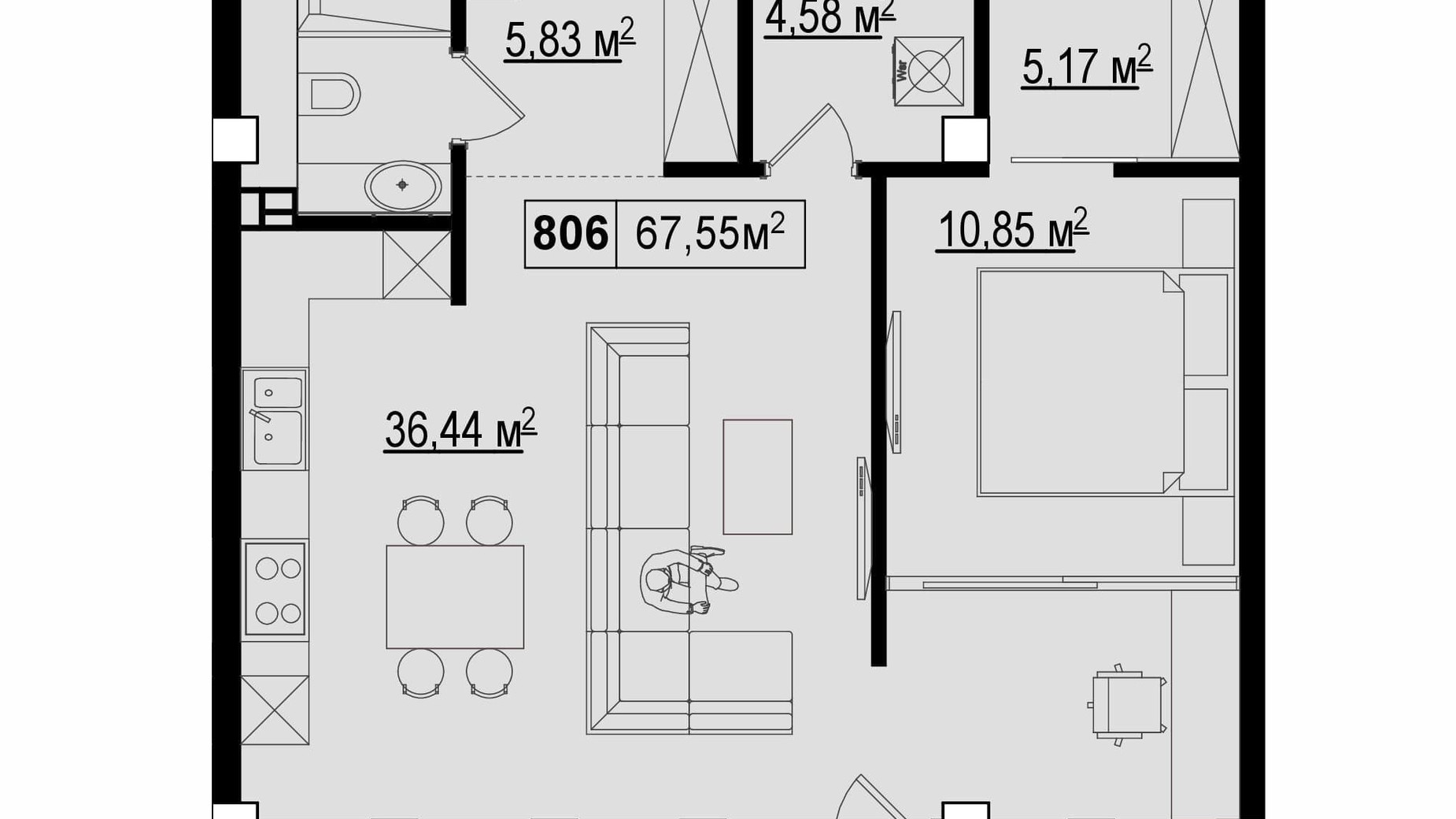 Планировка 2-комнатной квартиры в ЖК Chateau Grand 67.55 м², фото 370050