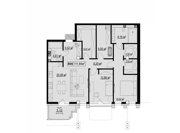 ЖК Chateau Grand: планування 3-кімнатної квартири 111.84 м²