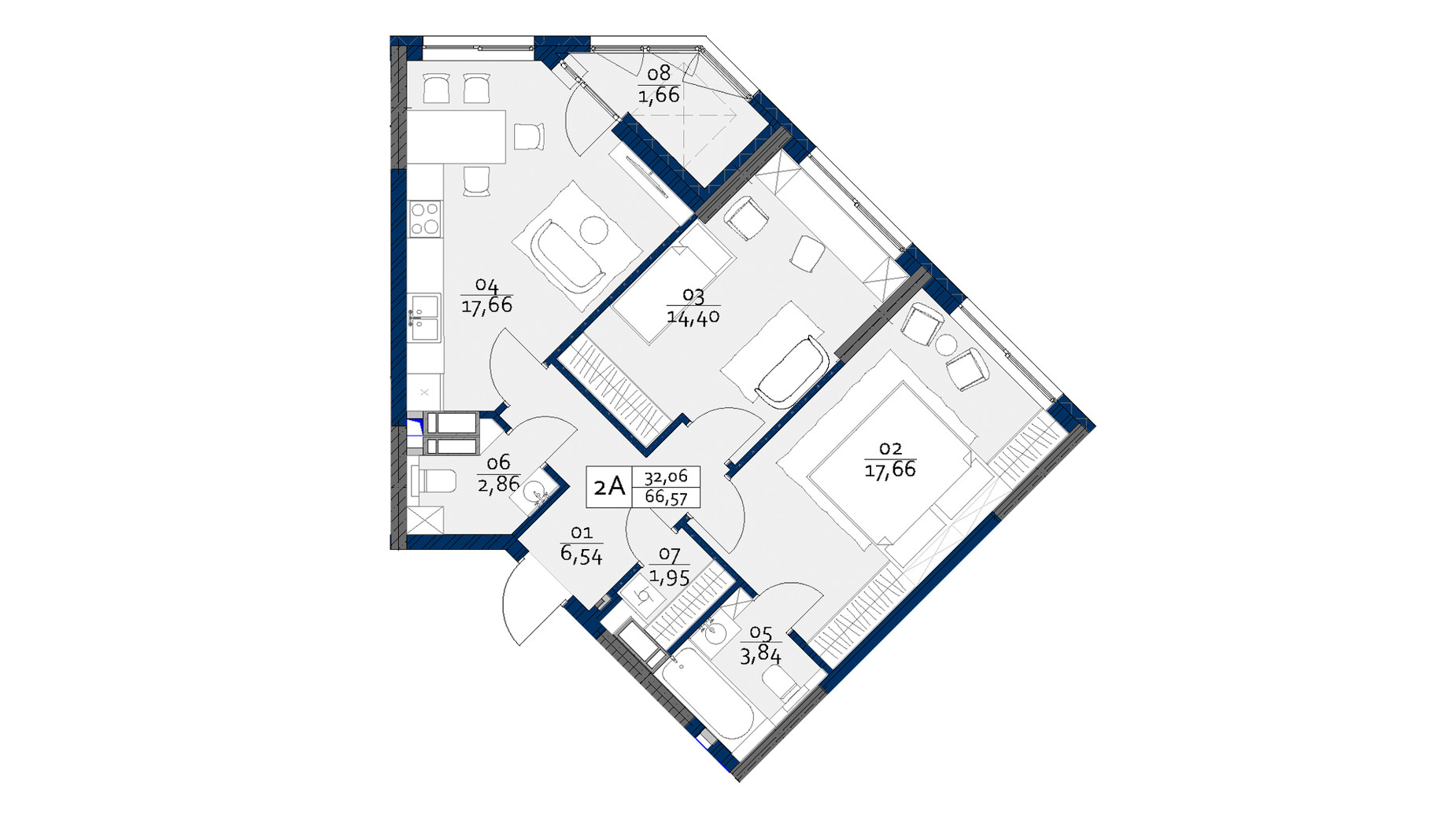 Планування 2-кімнатної квартири в ЖК Polaris Home&Plaza 66.57 м², фото 370501