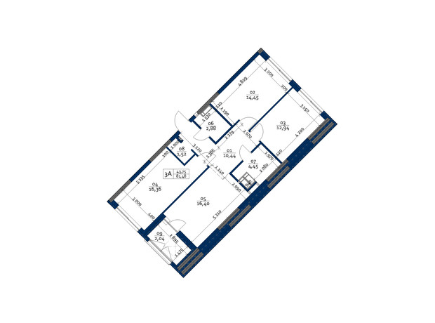 ЖК Polaris Home&Plaza: планировка 3-комнатной квартиры 81.48 м²